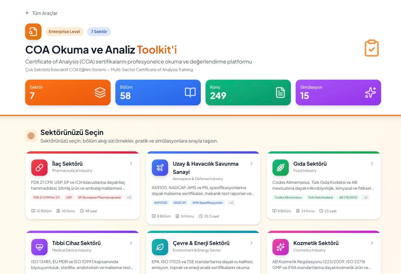 COA Okuma ve Analiz Toolkit ekranı