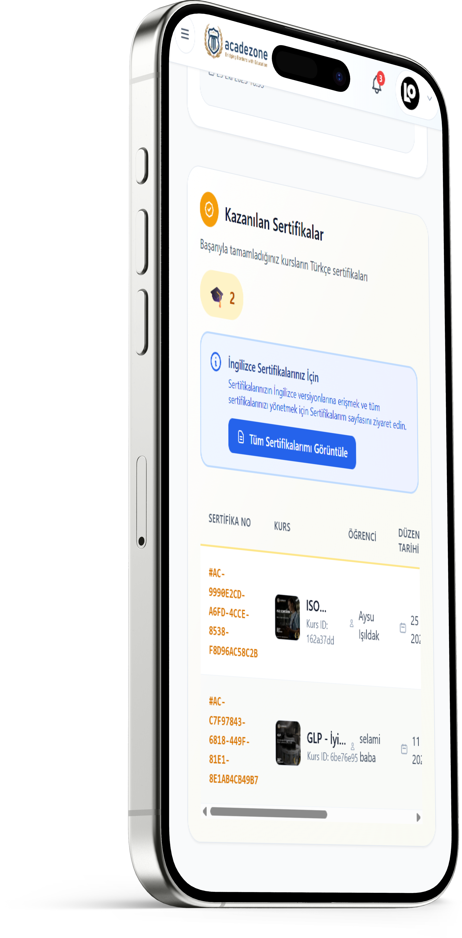 Acadezone Platform - Sertifikalar